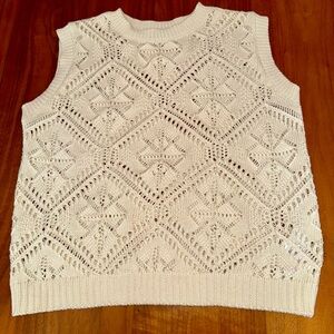 Women's Cream Open-Knit Crew Neck Sweater Vest
